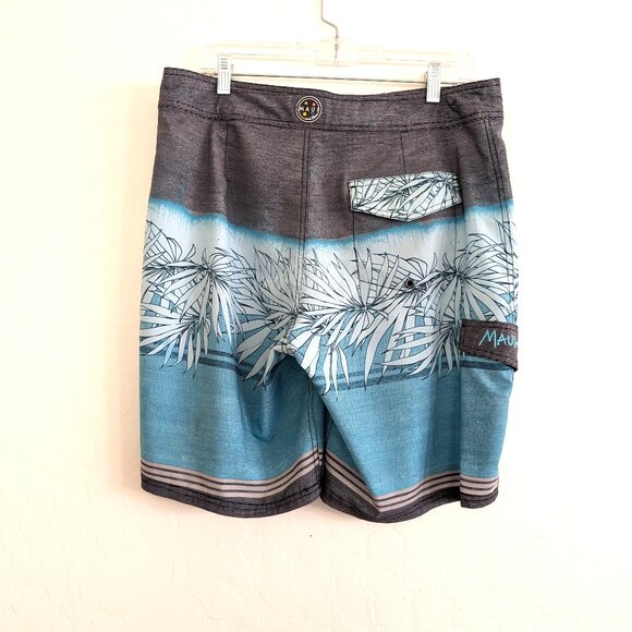 MAUI & SONS Board Short Men's 32 (34) Gray Blue 4 Way Stretch Logo Tie Waist - Picture 10 of 16